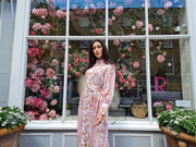 Pink Long Sleeve Maxi Dress With Placket Collar