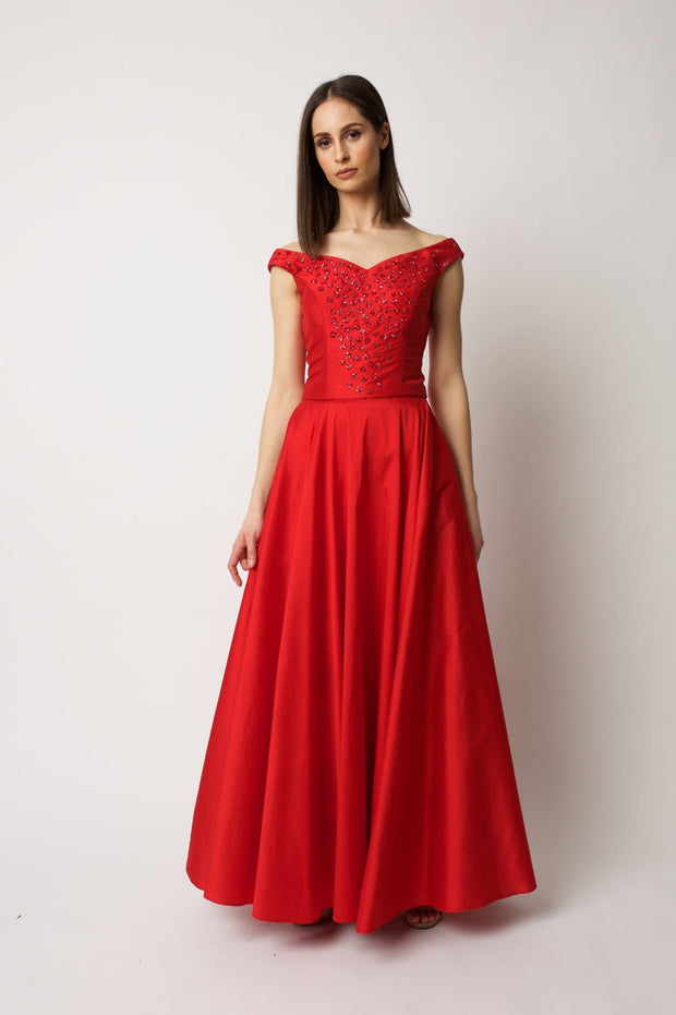 Red Taffeta Maxi Skirt