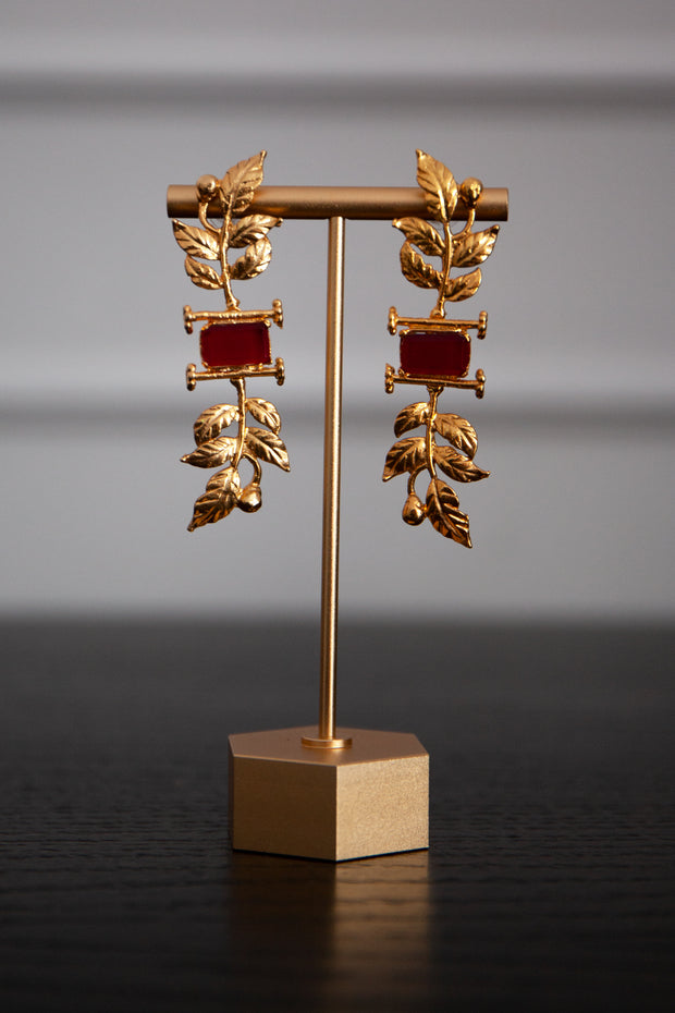 Gold Leaf and Garnet Earrings