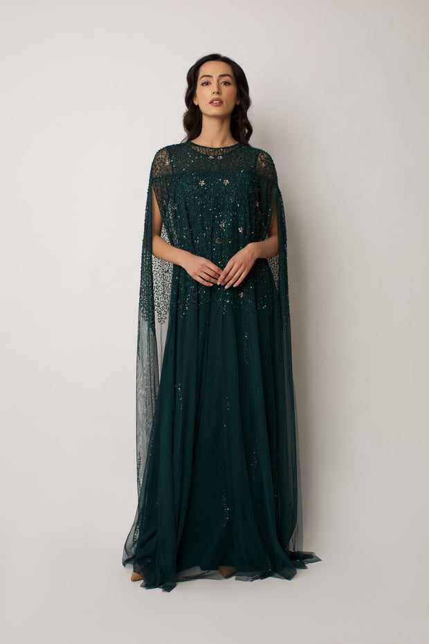 Emerald Green Cape Dress