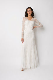 beaded V-neck Minnie bridal dress