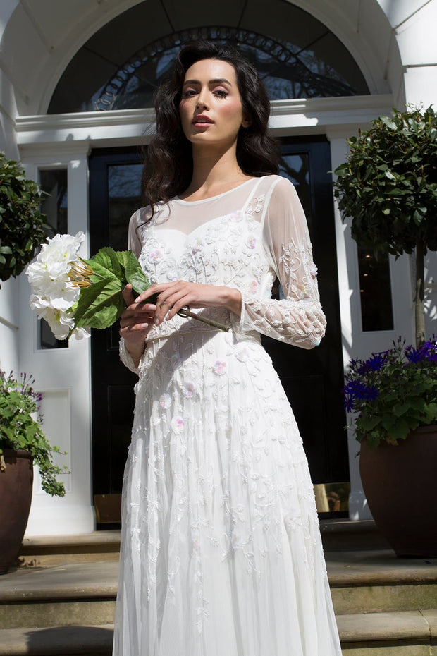 Long Sleeve Floral Bridal Gown 